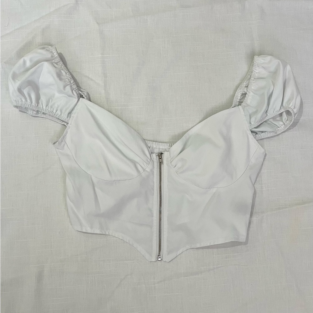 White Puff Sleeve Crop Top